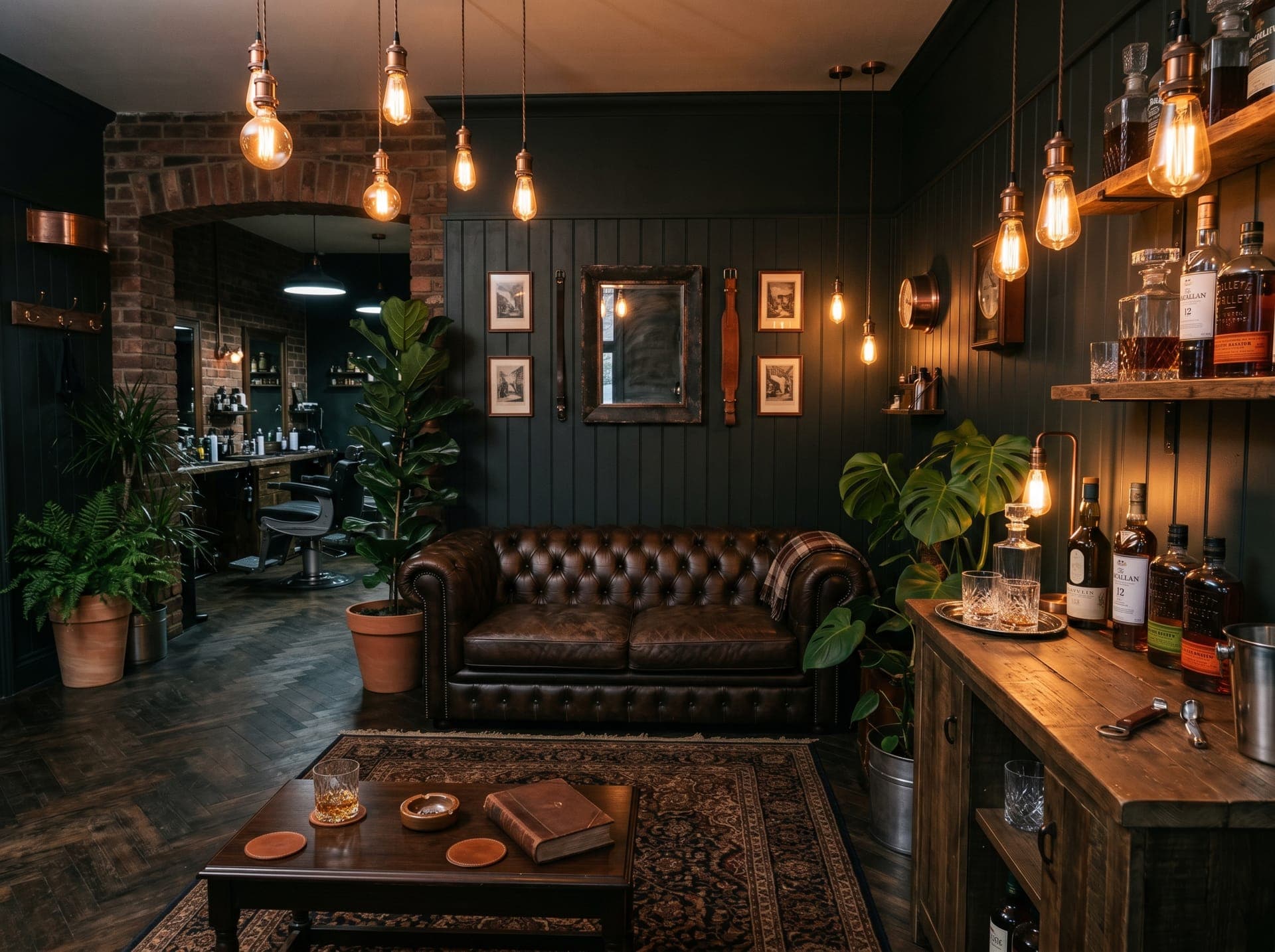 Lounge y zona de espera de la barbería