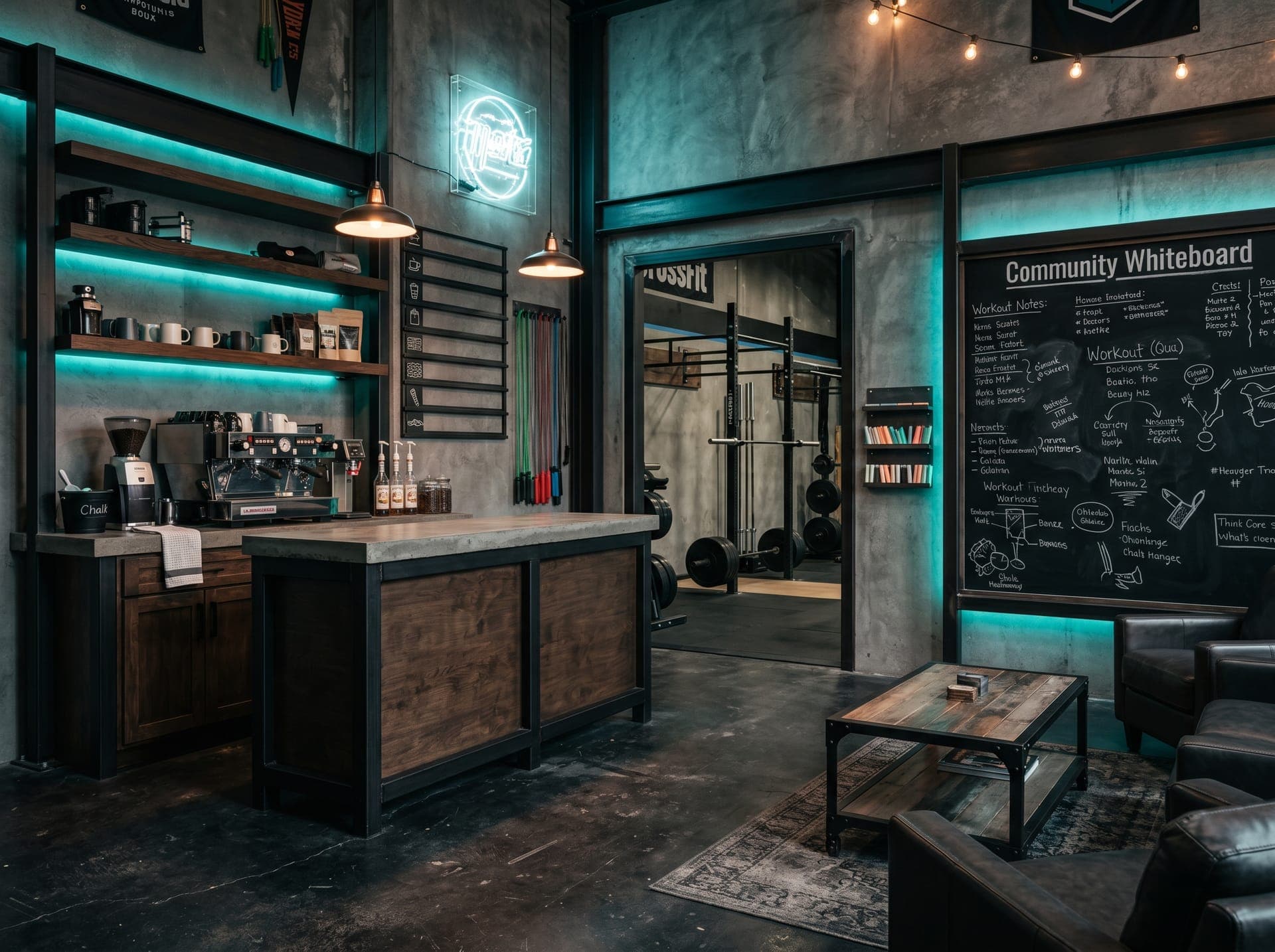 Bar de proteínas y zona de descanso del box